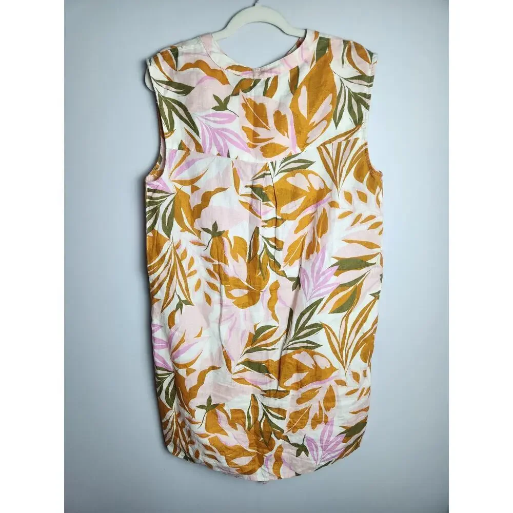 C&C California tropical linen shift dress sz L pockets opt tie waist boxy beachy - Picture 4 of 10